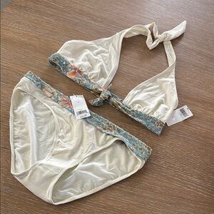 New Banana Republic Floral Bikini Set with Cream and Blue Accents